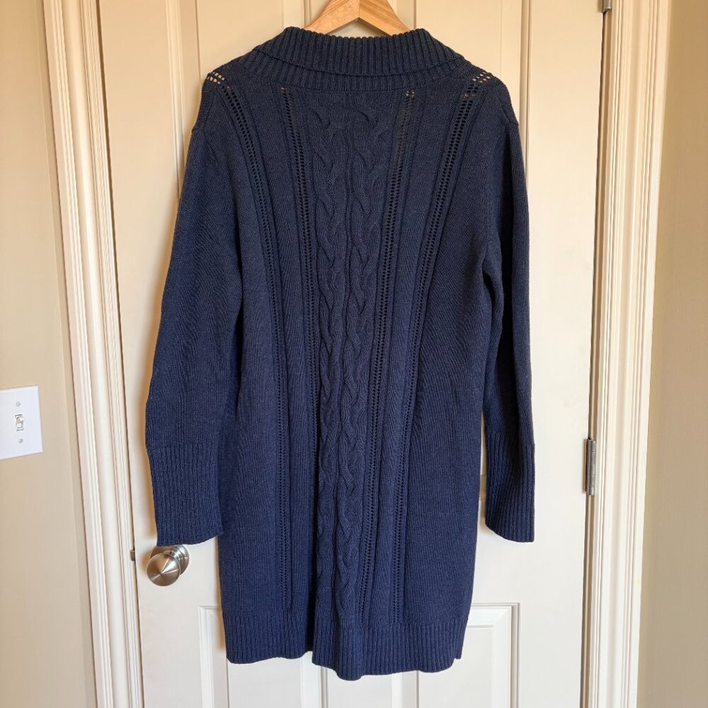 UGG XL Hayley Cardigan Navy Blue Heathered Chunky Cable Knit Sweater Cozy EUC - Picture 3 of 11